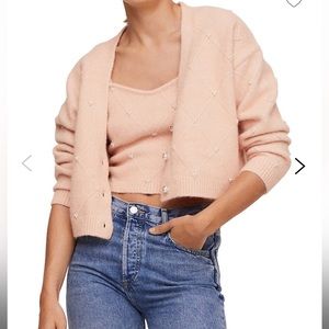 Women’s mango pink pearl embellished wool tank